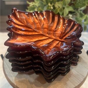 SIX Autumn Leaf Glass Canapé Plates/Hors d'oeuvre Plates 5.75 x 4.75